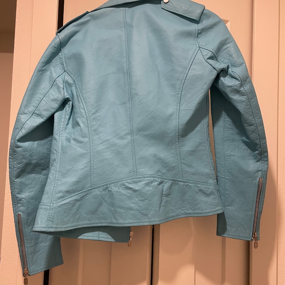 Enjoy Genuine Italian Leather Electric Blue Jacket Small - Picture 4 of 6